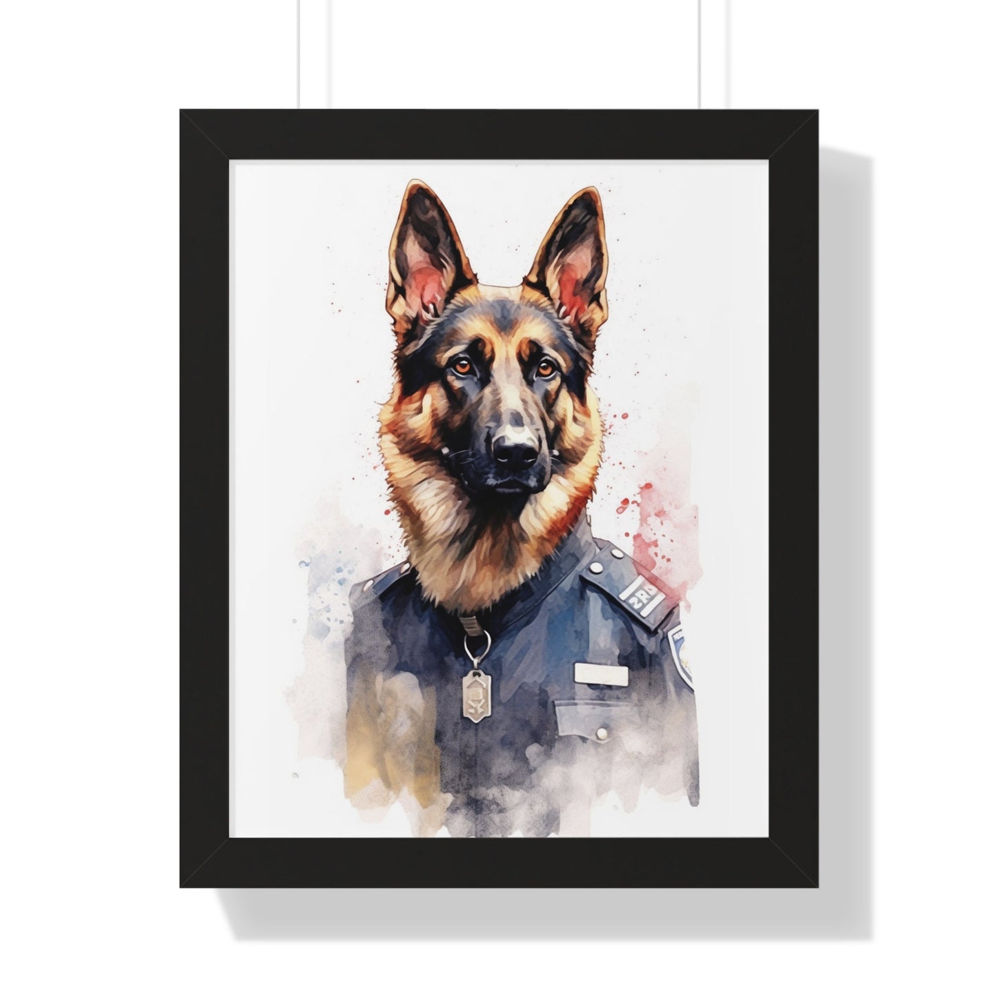 Police German Shepherd Watercolor Print - Unique Wall Art for Dog Lovers -Framed Vertical