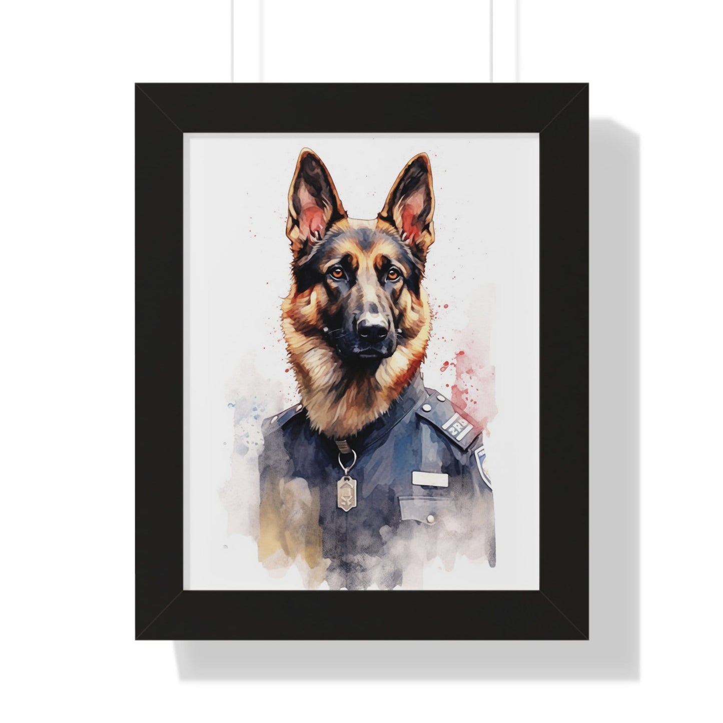 Police German Shepherd Watercolor Print - Unique Wall Art for Dog Lovers -Framed Vertical