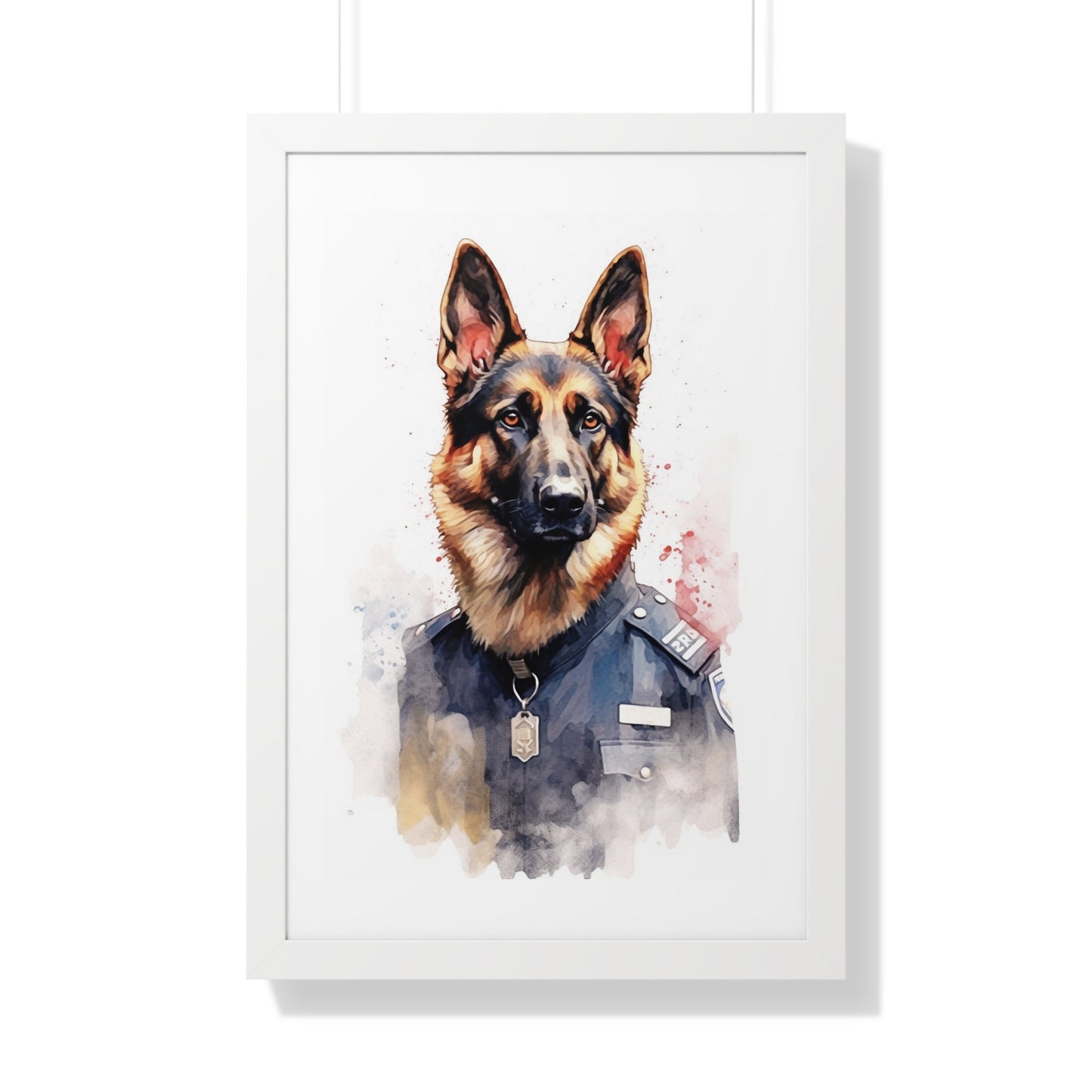 Police German Shepherd Watercolor Print - Unique Wall Art for Dog Lovers -Framed Vertical