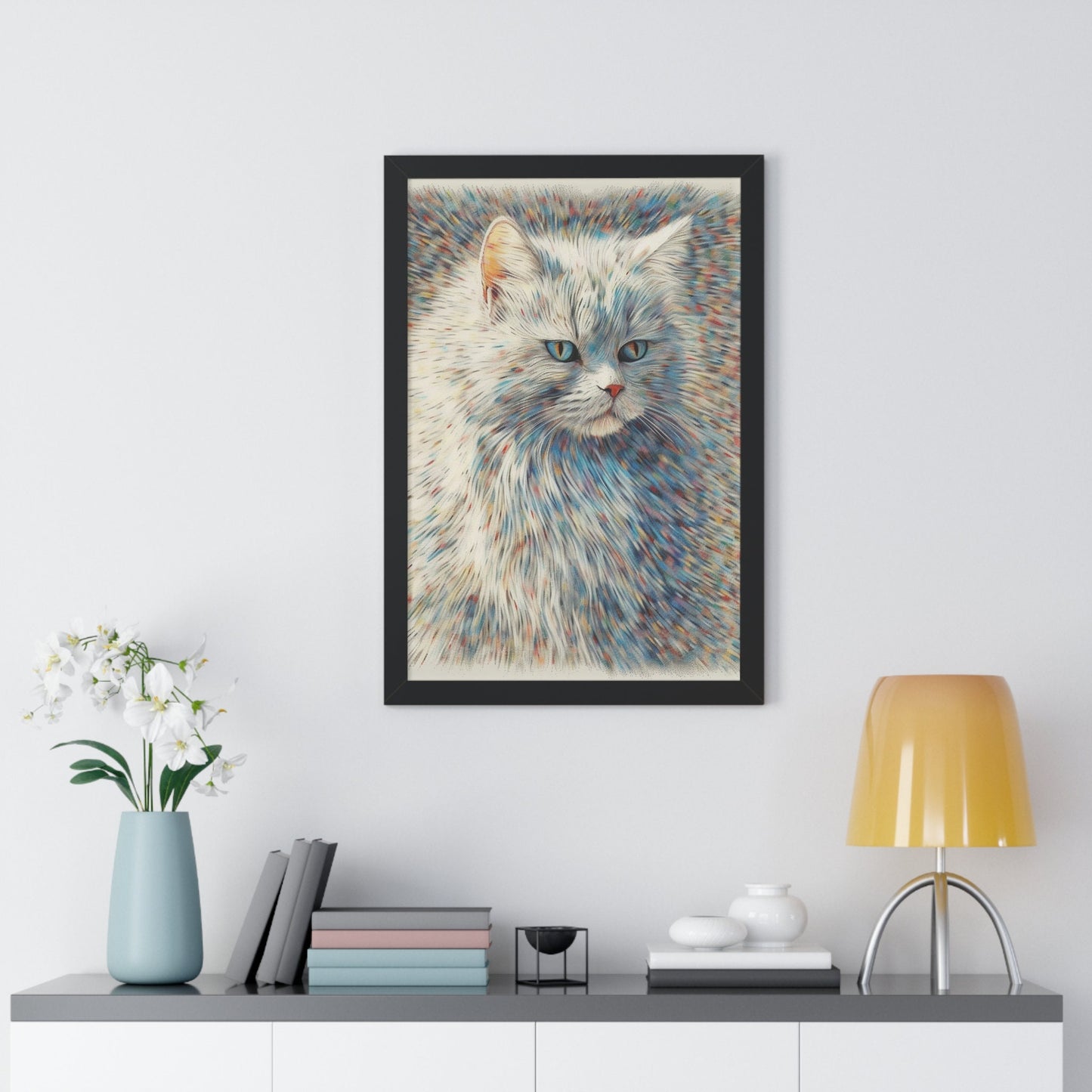 White Cat Face Abstract Art Print - Modern Feline Wall Decor - Elegant Cat Portrait