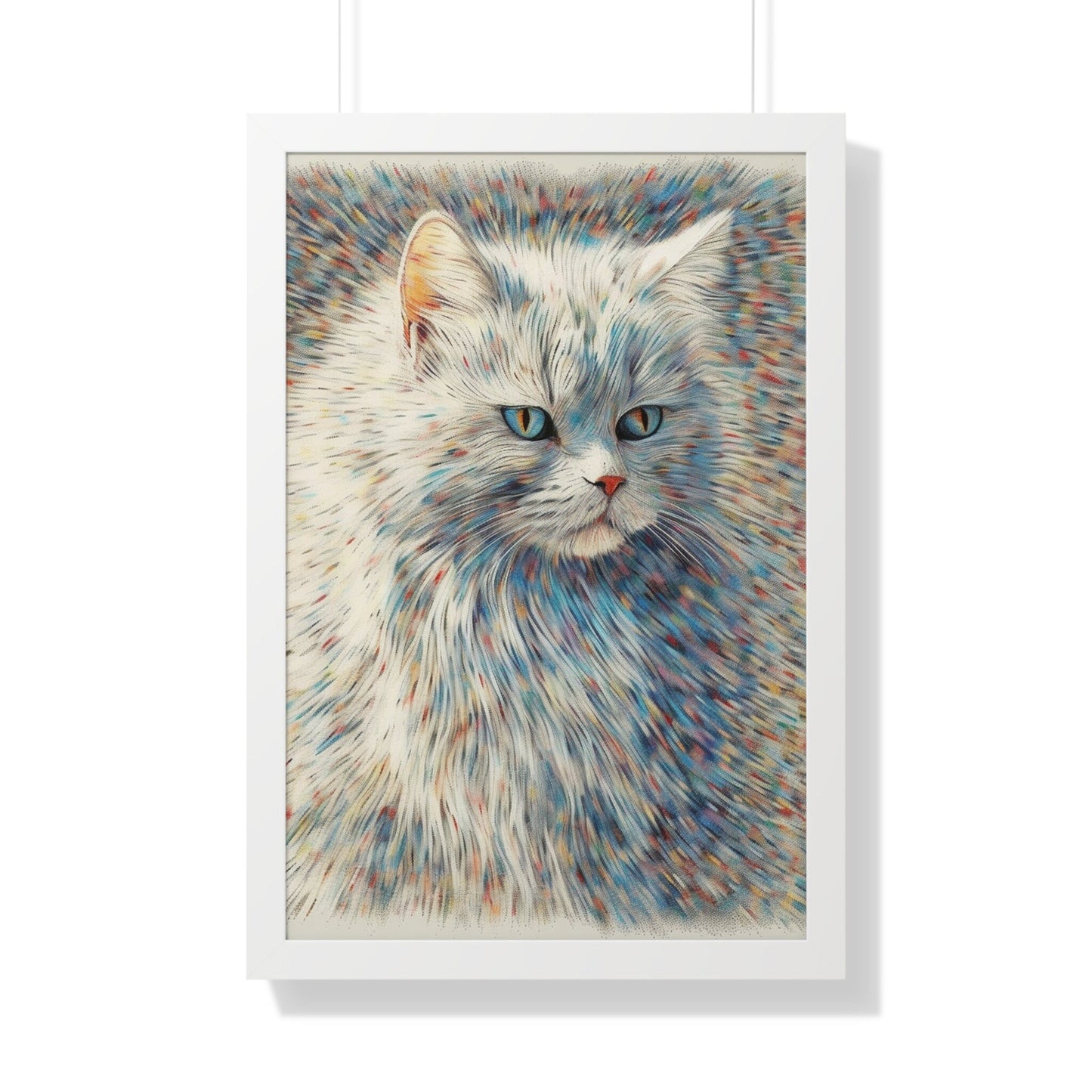 White Cat Face Abstract Art Print - Modern Feline Wall Decor - Elegant Cat Portrait