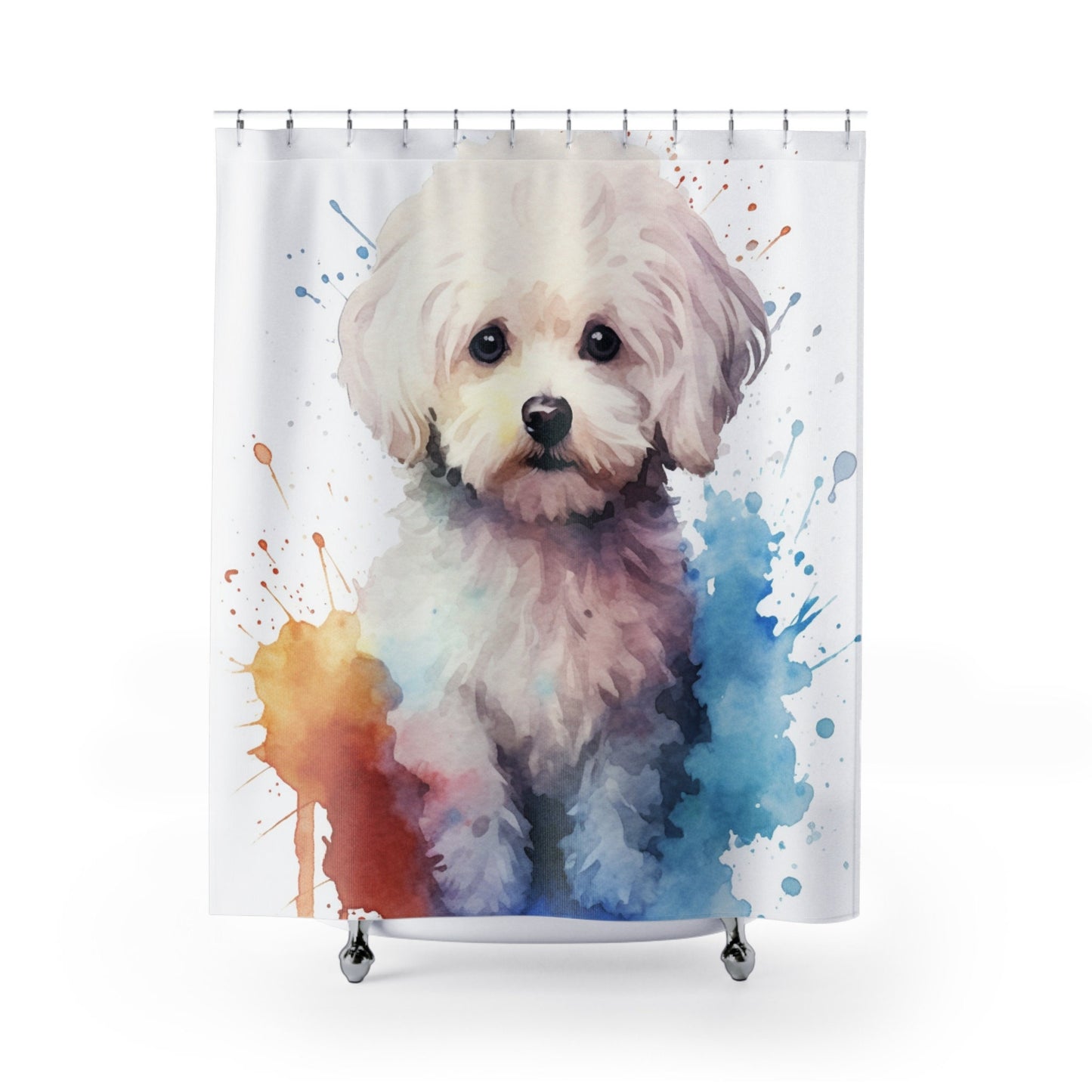 Bichon Bliss - Watercolor Art Print, Puppy Portrait, Dog Lover Home Decor, Watercolor Oil Painting, Bathroom Decor, Artwork Shower Curtain